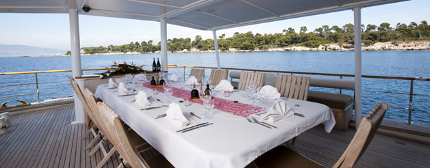 Aft deck view, Table welcome up to 16 guests